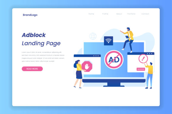 Adblock Illustration Vector Concept: Modern Web Visuals