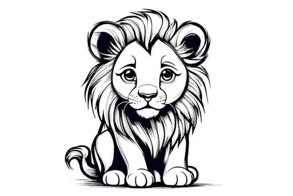 Charming Lion Cub Illustrations: 70 Stencil-Style Designs