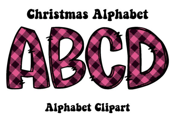 Christmas Alphabet Pink Plaid Doodle: A Festive Design Asset