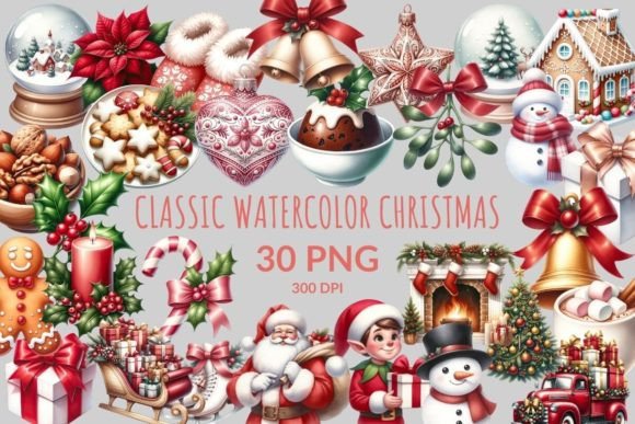 Classic Watercolor Christmas Sublimation: Timeless Festive Art