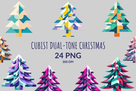 Cubist Dual-Tone Christmas Tree Clipart: Modern Festive Design