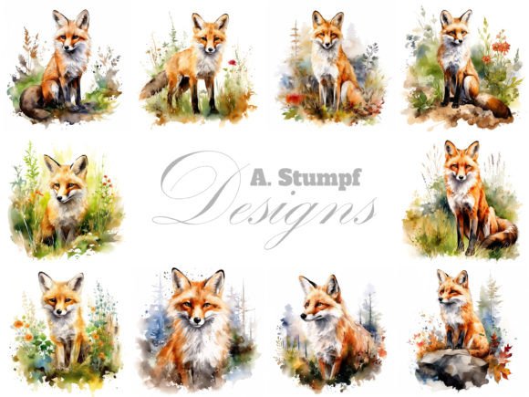 Fox in Natural Setting Watercolor Set: A Creative Asset for Designers
