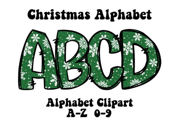 Green Christmas Alphabet Clipart Doodle2: Festive Design Asset