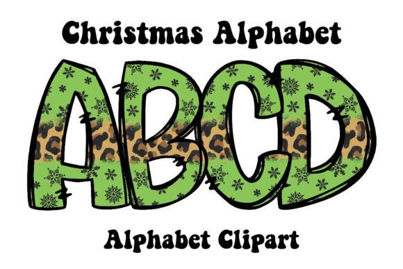 Green Leopard Christmas Doodle Alphabet: Festive Design Assets