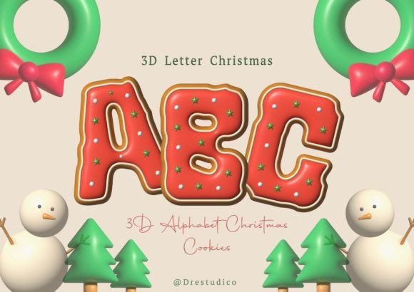 Inflated 3D Alphabet Icon Christmas: Festive Design Assets