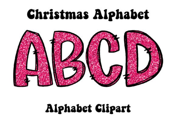 Pink Glitter Christmas Alphabet Doodle: Festive Design Assets