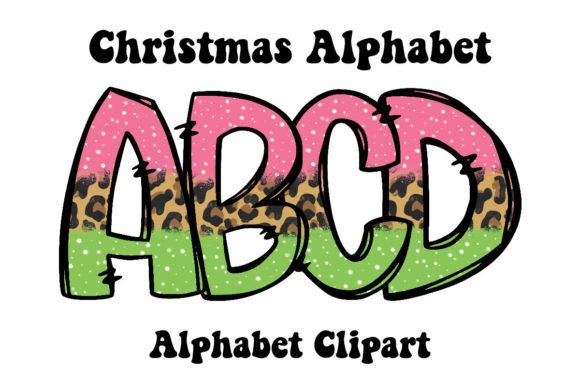 Pink Green Christmas Doodle Alphabet: A Festive Design Asset