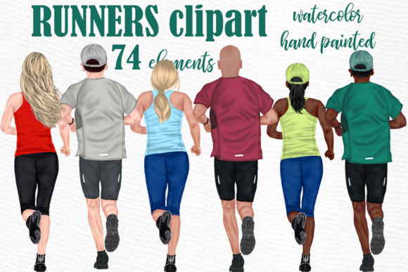 Runners Clipart Marathon Clipart Sport: Authentic Watercolor Design Assets