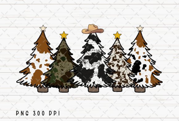 Rustic Charm Meets Holiday Spirit: Christmas Trees Cowhide Western PNG