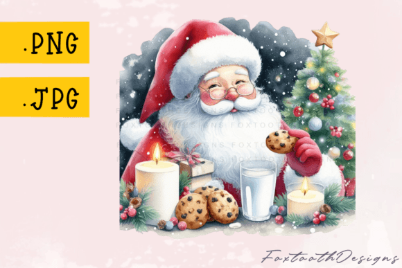 Watercolor Santa Claus with Cookies: Festive Design Asset